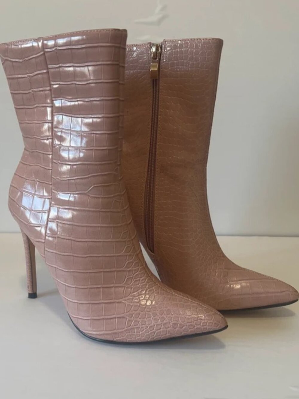 Fashion Nova Pink crocodile print ankle boots - 7 Used Worn once Size 7